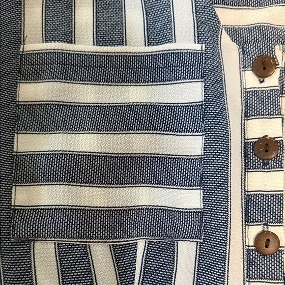 Monteau Navy Blue and White Striped Belted Button Up Dress - Picture 8 of 9